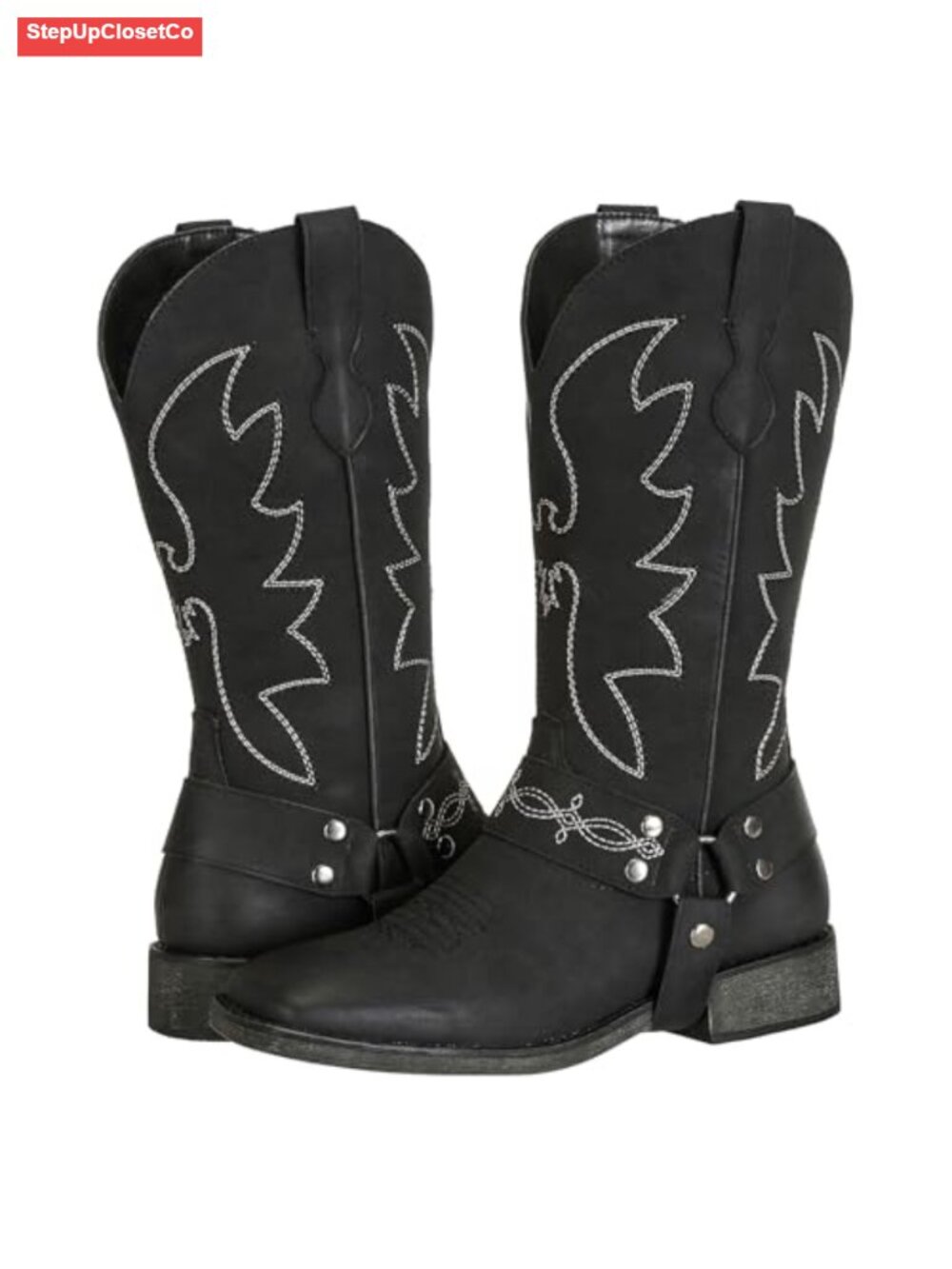 Women's Square Toe Mid Calf Western Cowboy Boots Faux Leather Wide Calf